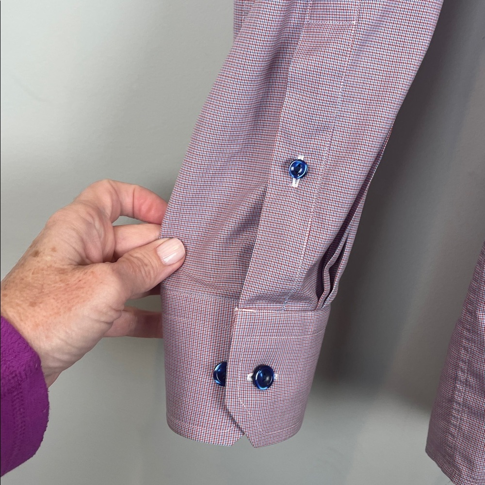 Eton Red Blue Checkered Button Down Dress Shirt Men's 40/15.75 - Picture 7 of 10